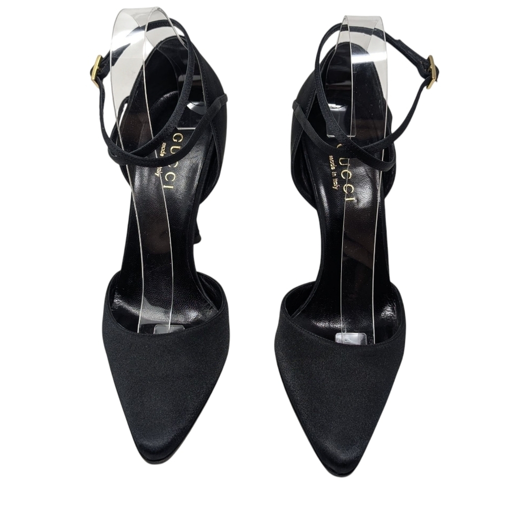Gucci Black Satin Strappy Pointed Dress Up Evening Heels Stiletto Size 9B - Picture 5 of 14